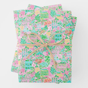Charleston Pastel Preppy Palm Beach Pattern Print Wrapping Paper Sheet