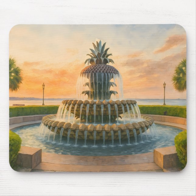 Charleston Pineapple Fountain Watercolor Mouse Pad (Front)