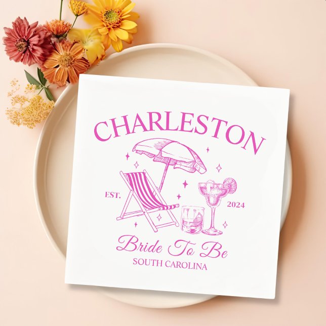 Charleston Pink Bachelorette Bride To Be Party Napkin (Creator Uploaded)