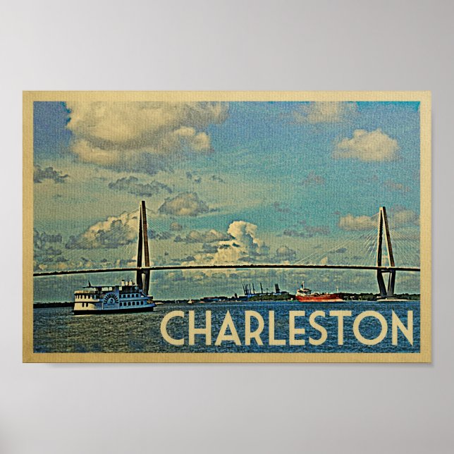 Charleston Poster Vintage Travel Cooper River (Front)