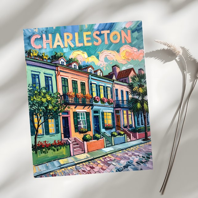 Charleston Rainbow Row Colourful Van Gogh Travel Postcard (Creator Uploaded)