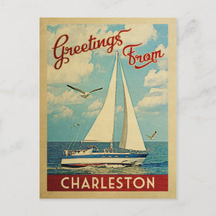 Charleston Sailboat Vintage Travel South Carolina Postcard