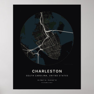 Charleston SC Black City Map Art Print