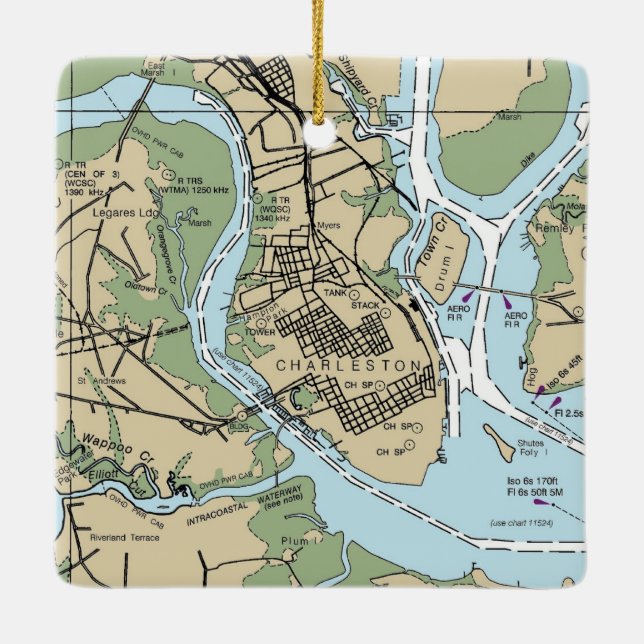 Charleston SC Chart Ceramic Ornament (Back)