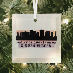 Charleston SC City Skyline Glass Ornament
