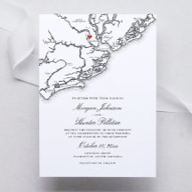 Charleston SC Map Coastal Black and White Wedding