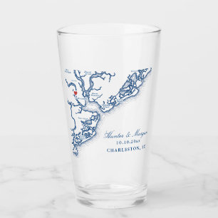 Charleston SC Map Elegant Navy Blue Wedding Favour Glass