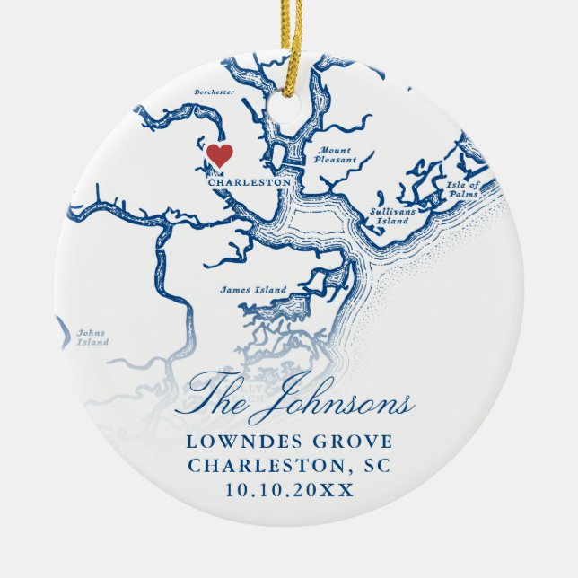 Charleston SC Map Wedding Photo Christmas Ceramic Tree Decoration (Front)