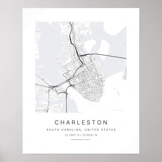 Charleston SC Minimalist City Map Art Print (Front)