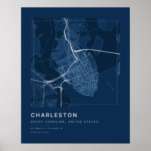 Charleston SC Navy Blue City Map Art Print