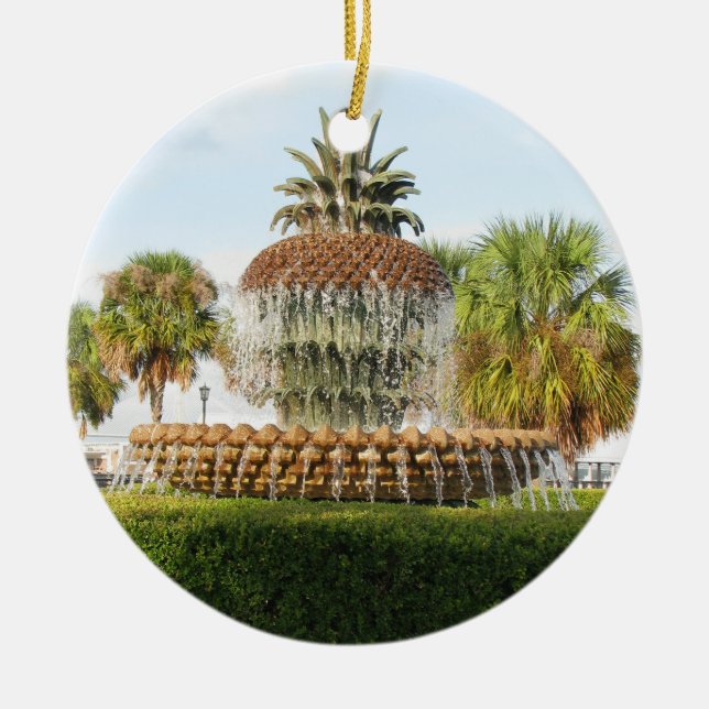 Charleston SC Pineapple Fountain, Waterfront Park Ceramic Tree Decoration (Front)