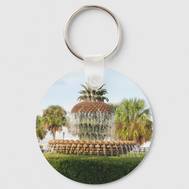 Charleston SC Pineapple Fountain, Waterfront Park Key Ring (Front)