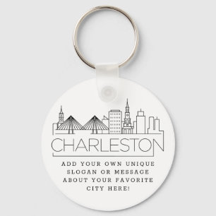 Charleston, SC Stylized Skyline   Custom Slogan Key Ring