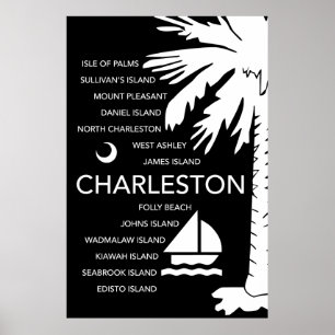 Charleston SC Towns - Black Poster