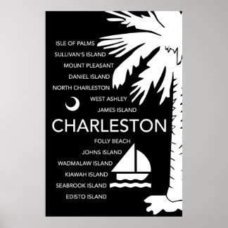 Charleston SC Towns - Black Poster