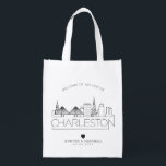 Charleston, SC Wedding | Stylised Skyline Reusable Grocery Bag<br><div class="desc">A unique wedding bag for a wedding taking place in the beautiful city of Charleston,  NC.  This bag features a stylised illustration of the city's unique skyline with its name underneath.  This is followed by your wedding day information in a matching open lined style.</div>