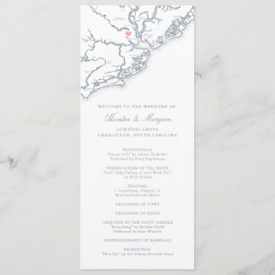 Charleston South Carolina Dusty Blue Wedding Programme