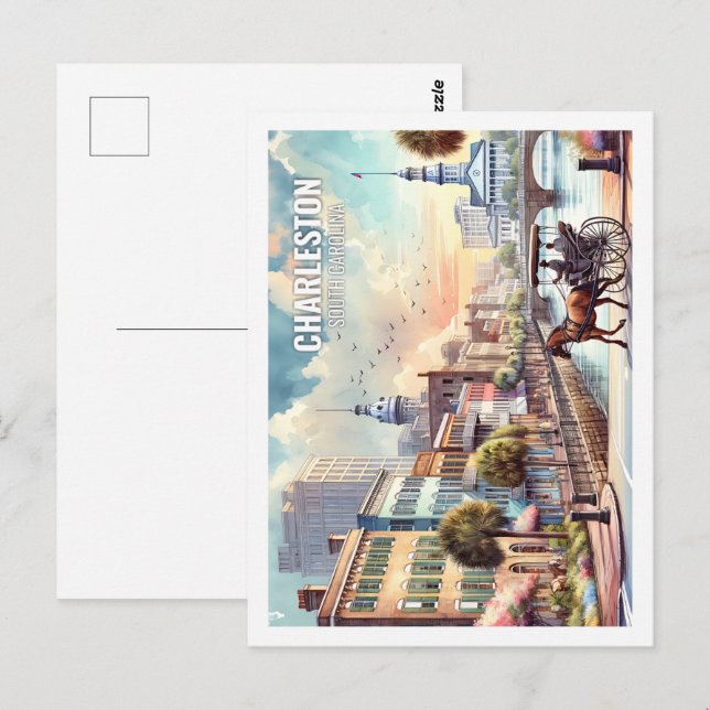 Charleston South Carolina Famous Place watercolor Postcard (Front/Back)