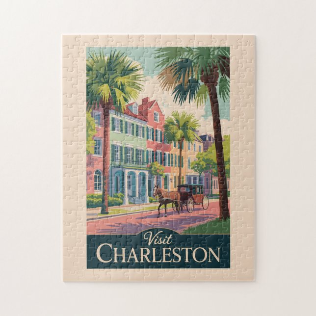 Charleston South Carolina Illustration Travel Art Jigsaw Puzzle (Vertical)