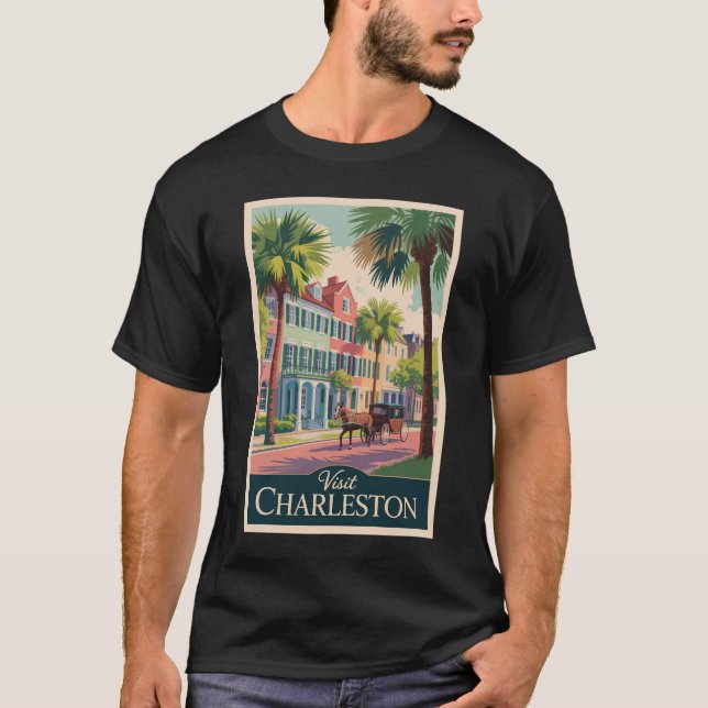 Charleston South Carolina Illustration Travel Art T-Shirt (Front)