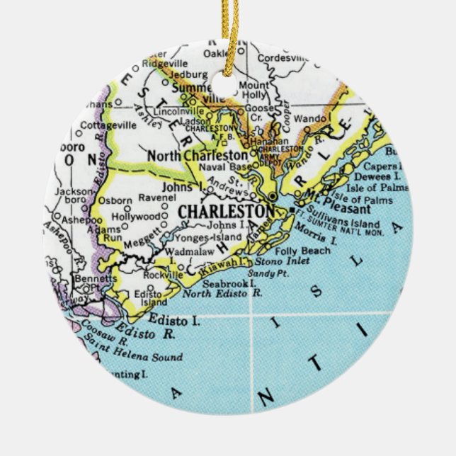 Charleston, South Carolina Map Snowflake Ornament (Front)