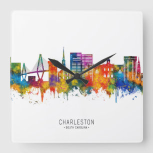 Charleston South Carolina Skyline Square Wall Clock
