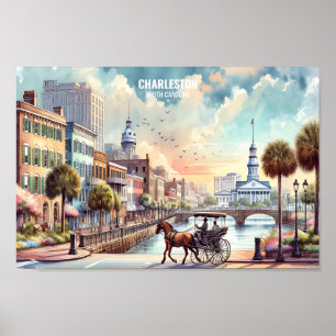 Charleston South Carolina Travel Places watercolor Poster