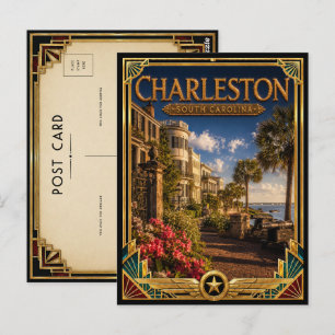 Charleston South Carolina Vintage Art Deco Golden Postcard