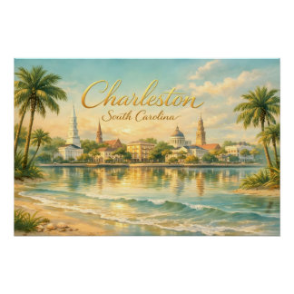 Charleston, South Carolina Vintage Beach, Church Poster