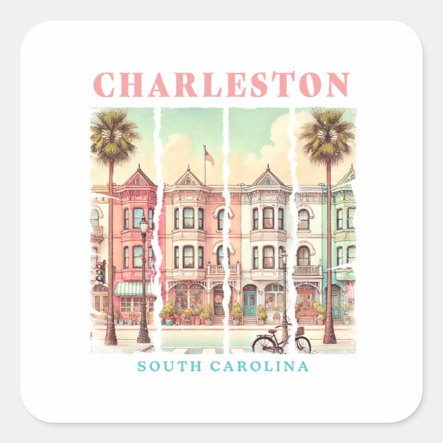 Charleston, South Carolina – Vintage King Street Square Sticker (Front)