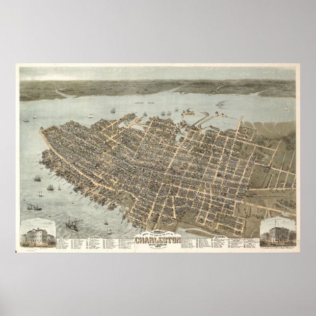 Charleston, South Carolina Vintage Map Poster (Front)