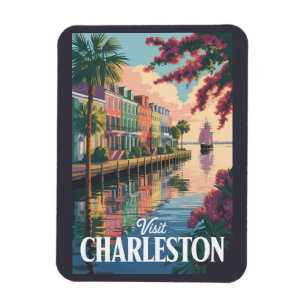 Charleston South Carolina Waterfront Illustration Magnet