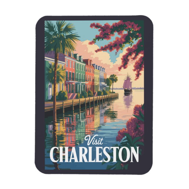 Charleston South Carolina Waterfront Illustration Magnet (Vertical)