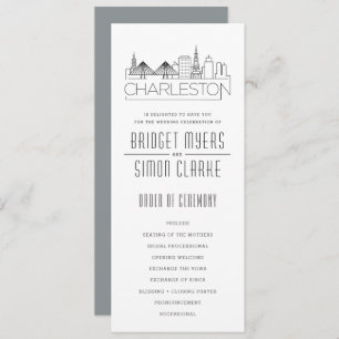 Charleston Stylised Skyline   Wedding Program Invitation
