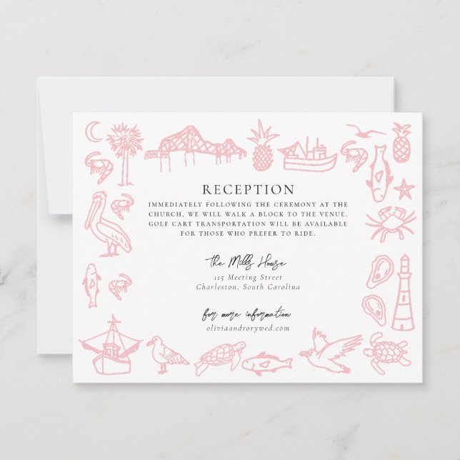 Charleston Toile Border Pink Information Card (Front)