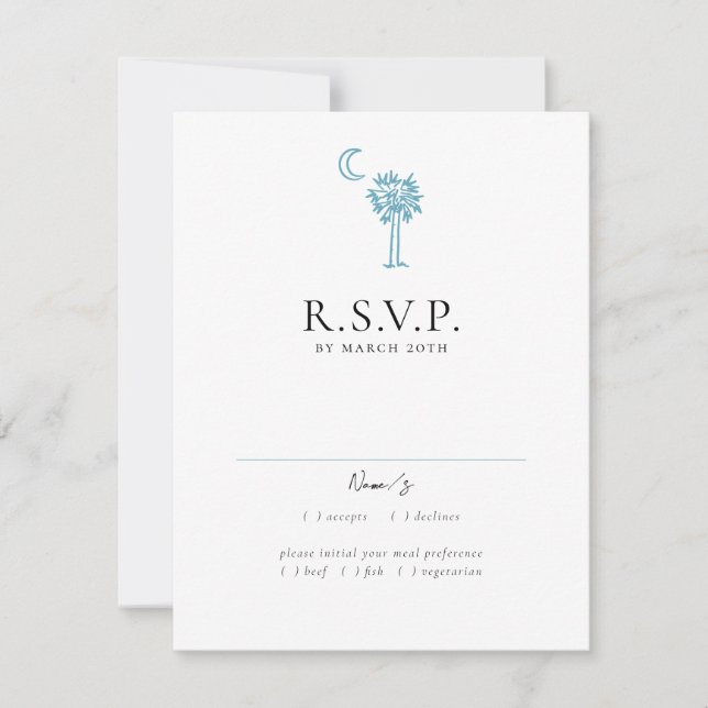 Charleston Toile in Blue Wedding Response Card (Front)