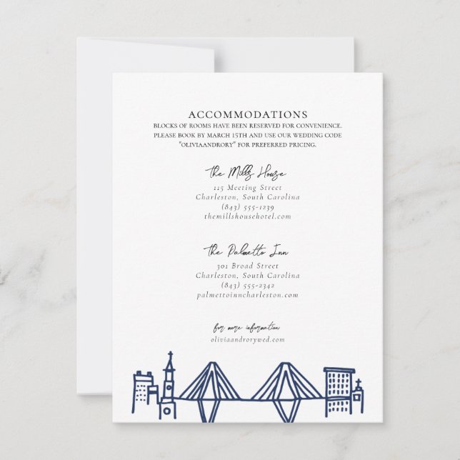 Charleston Toile in Navy Blue Accommodations Card (Front)