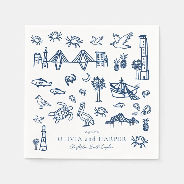 Charleston Toile in Navy Blue Napkin (Front)