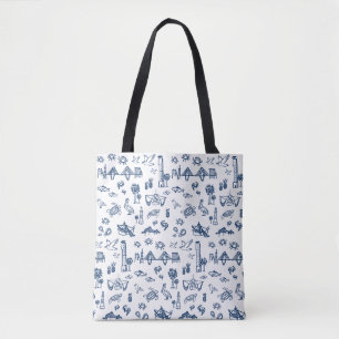 Charleston Toile in Navy  Tote Bag