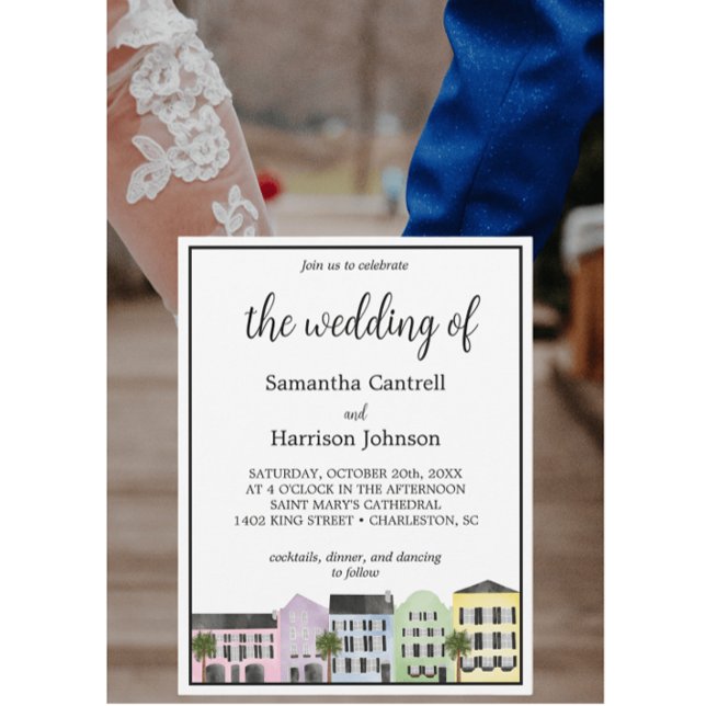 Charleston Watercolor Rainbow Row Wedding Invitation (Creator Uploaded)