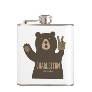 Charleston West Virginia Peace Bear Hip Flask