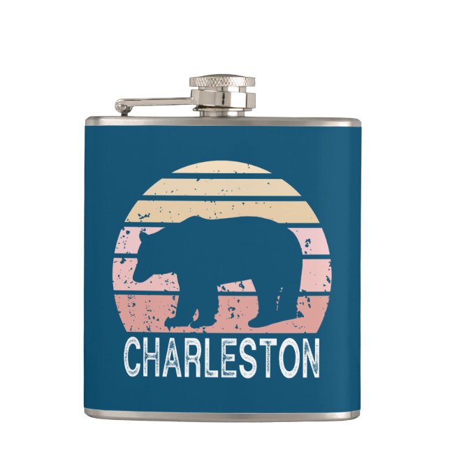 Charleston West Virginia Retro Bear Hip Flask (Front)