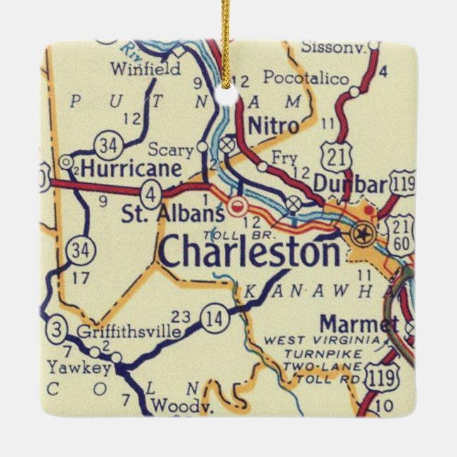 Charleston WV Vintage Map Ceramic Ornament (Back)
