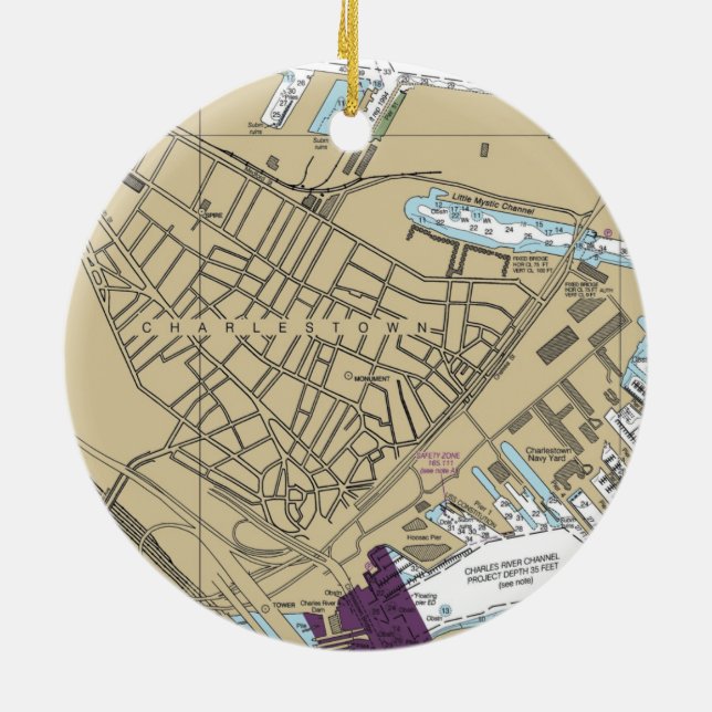 Charlestown Boston MA Chart Ceramic Tree Decoration (Back)