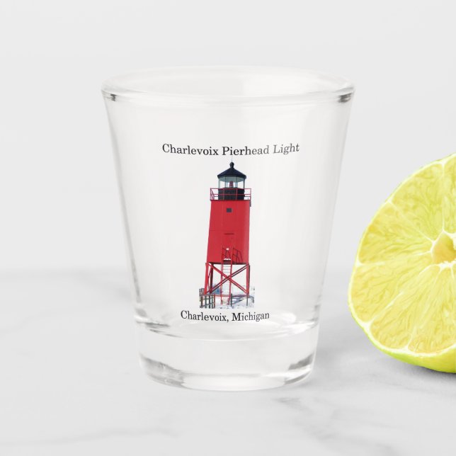 Charlevoix Pierhead Light shot glass (Front)