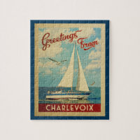 Charlevoix Sailboat Vintage Travel Michigan