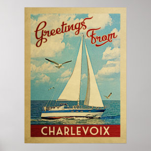 Charlevoix Sailboat Vintage Travel Michigan Poster
