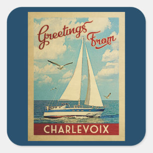 Charlevoix Sailboat Vintage Travel Michigan Square Sticker