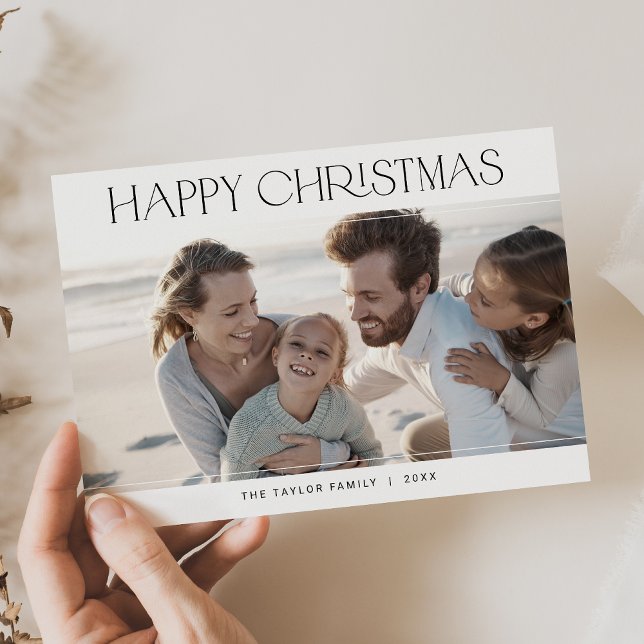 CHARLIE Black Modern Family Photo Happy Christmas Holiday Card (CHARLIE Black Modern Family Photo Happy Christmas Holiday Card)