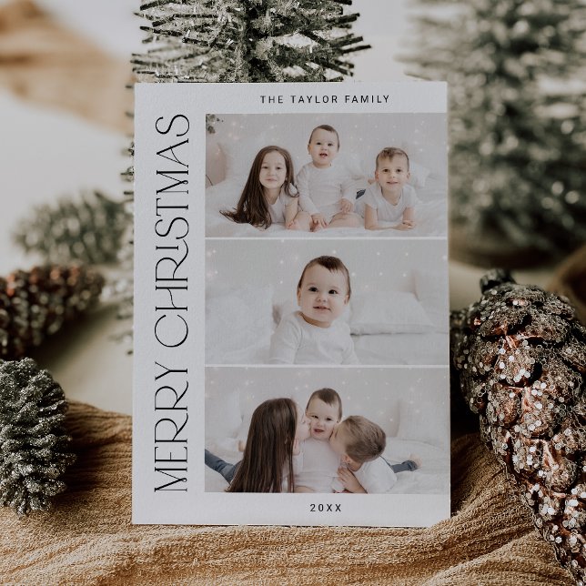 CHARLIE Black Printable 3 Family Photo Christmas Holiday Card (CHARLIE Black Printable 3 Family Photo Christmas Holiday Card)
